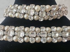 GORGEOUS SPARKLING VTG WEISS RHINESTONE & FAUX PEARL NECKLACE AND BRACELET SET