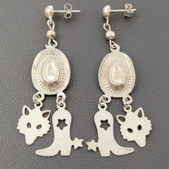 Vintage Sterling Silver Cowboy Hat Dangle Earrings Western Cowgirl Boot