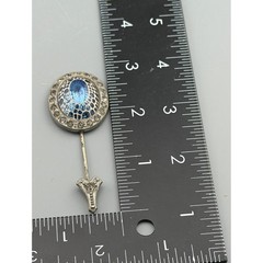 Vintage Art Deco Stick Pin Jabot Blue Glass Paste Rhinestone Screw Back Mosiac