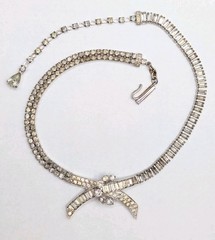 Vintage JOMAZ Signed Joseph Mazer Clear Rhinestone Silver Tone Necklace ⚠️Read