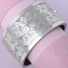 Antique Victorian Aesthetic Period IVY Leaf Sterling Silver Wide Cuff Bracelet