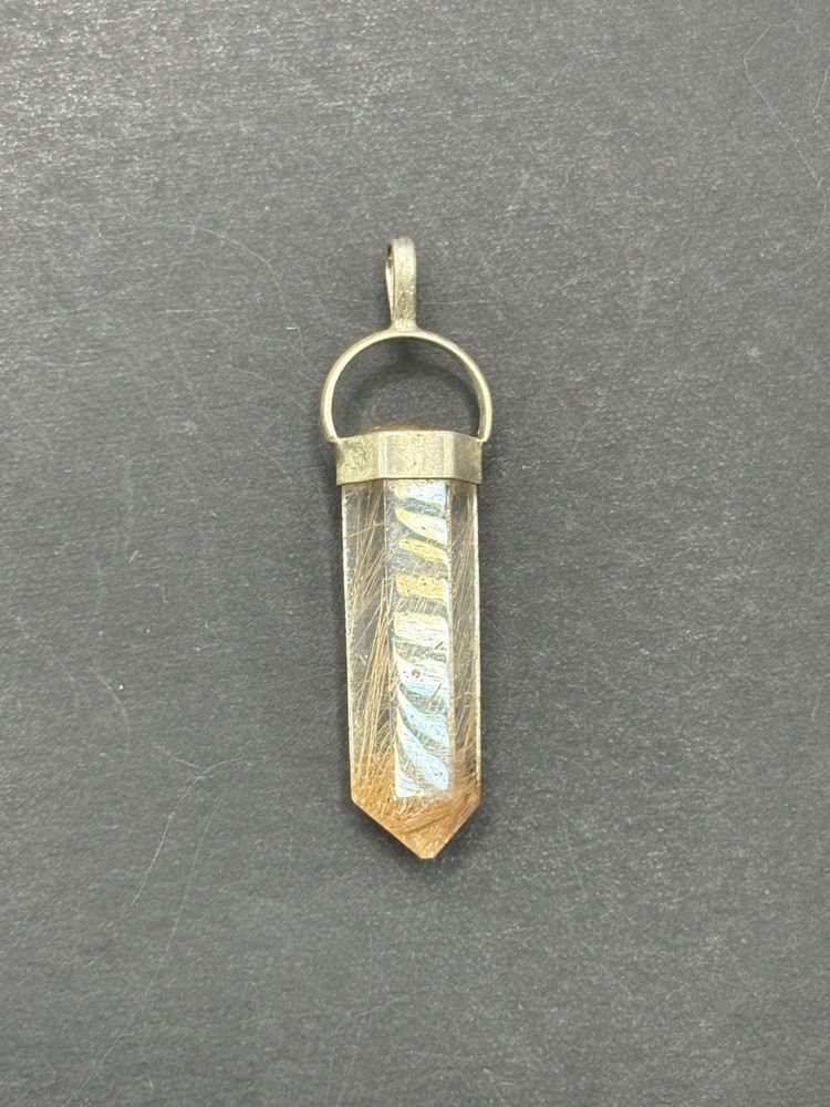 Vintage Sterling Silver Rutilated Quartz Pendant Crystal G20