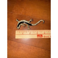Vintage Gold Tone Salamander Brooch with Blue Rhinestones & Enamel missing one