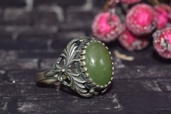 1970s Ukraine Vintage old russian Sterling SILVER 875 Ring stone nephritis jade