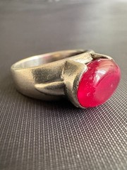 Vintage 925 Sterling Silver Cabochon Pink Ruby Ring Handcrafted Size 9.75 US
