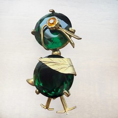 VINTAGE European Duck Bird Brooch Trombone Clasp Green Stone Egg in a Nest Tail