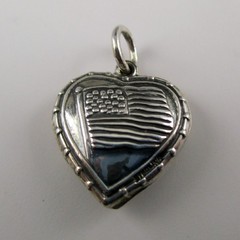 Sterling Silver AMERICAN FLAG Charm for Bracelet PUFFY HEART Medium SMALL Cute!