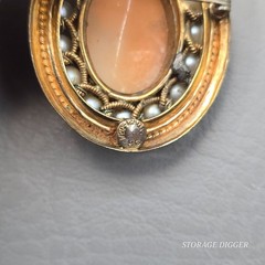 Vintage Italian Cameo Profile Oval Brooch Pin / Pendant 12k GF Faux Pear