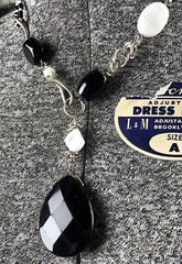 Vintage Black And White Beaded Necklace With Faceted Teardrop Pendant