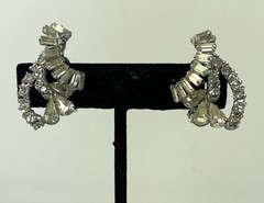 Vintage 50s White Rhinestone Silver tone Clip on Earrings Beautiful!