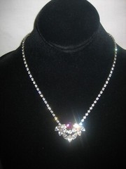 VINTAGE EISENBERG ICE CLEAR AND PURPLE RHINESTONE 18″ NECKLACE