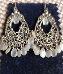 Vntg Jewelry Signed LC Lauren Conrad Chandelier Pierce Earring Silver Sea Glass