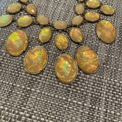 VTG Statement Necklace Faux Fire Opal Opaline LG Faceted stones
