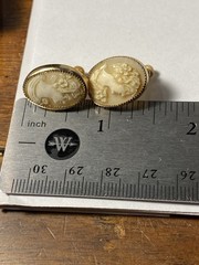 Vintage Pair Coro Gold Tone Beaded Edge Bezel Set Shell Cameo Screwback Earrings