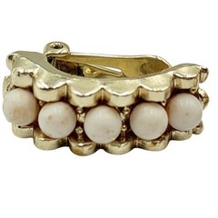Vintage Gold Tone Small Hoop Pearl Drop Clip Earrings Retro Everyday Classic