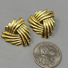 Gold Tone Pierced Earrings Textured Geometric Stud Dangle Drop NOS