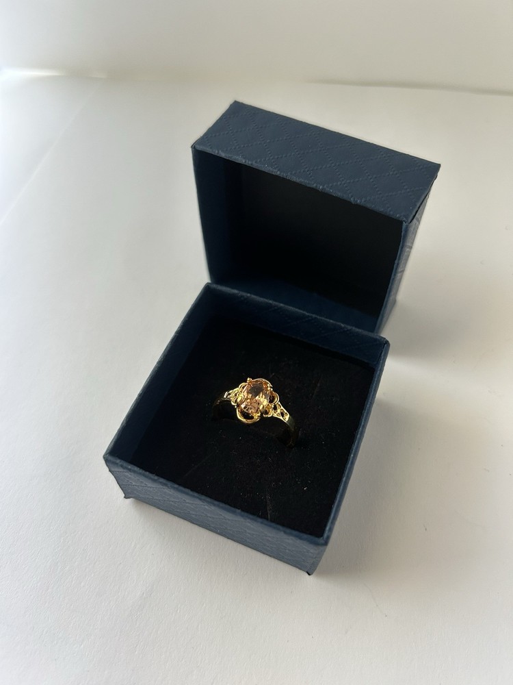 Vintage Orange Cubic Zirconia Ring Gold Plated Womens Size 8.5
