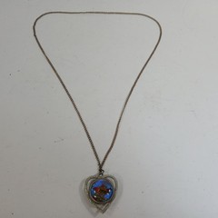 Vintage Double Sided Heart Bird Open Work Shiny Pendant Silver Tone Necklace