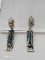 Vintage Sterling Silver Eilat Stone Earrings Drop Dangle Clipon Made In Israel