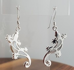 VTG 925 Gecko Lizard Earrings 1.5in Drop Sterling Silver 3gtw White MOP Inlay