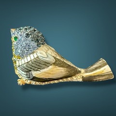 Bird Brooch Vintage Blue Rhinestone Gold Tone Figural Pin Mid Century