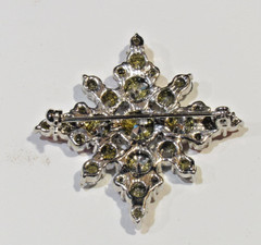 Vintage Pink, Clear & Red Rhinestone Brooch Snowflake Flower Star 1.75″ by 1.75″