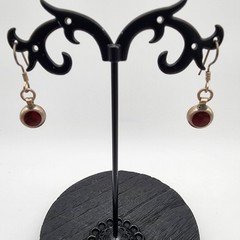 VTG 925 Mexico Sterling Silver Red Jasper Inlay Circle Dangle Drop Earrings 5g