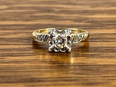 1940’s Vintage 4.2mm Natural Diamond 14K Gold Platinum Hallmark Engagement Ring