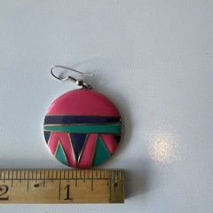 VTG 1980 90s Edgar Berebi Signed Geometric Enamel Dangle Earrings Pink Gold Tone