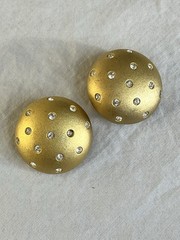 Vintage Swarovski Set Bracelet and Clip Earrings Matte Gold Tone Polka Dots