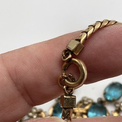 Stunning Vintage Aqua Blue Crystal Bib Necklace Gold Tone Art Deco