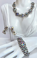 Estate VNTG Rainbow Clear AB Rhinestone High Sparkle Necklace Bracelet Earrings
