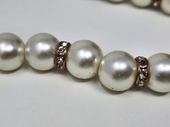 Glass Faux Pearl & Rhinestone Necklace Vintage 13.5mm 18″ – 21″ Adjustable