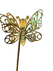 Gold Tone Butterfly Stick Pin With Double Layered Wings & Secure Clutch (1090)