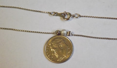 Avon sterling silver floating pearl sliding ribbed ball bead 17″ chain necklace