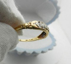 Antique Art Deco 14k Yellow Gold & Platinum Diamonds Wedding Band Ring Size 8