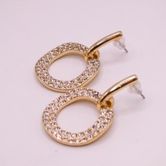 Vintage Rhinestone Drop Dangle Door Knocker 1.4″ Womens Goldtone Earrings