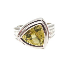 925 Sterling Silver Vintage Real Lime Green Quartz Modernist Ring Size 6.25