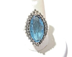 BLUE MARQUISE AND RHINESTONE FASHION COSTUME RING VINTAGE SIZE 8.75