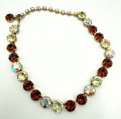 Vtg Fenichel Multicolor AB Cognac Brown Faceted Choker Necklace 11 mm