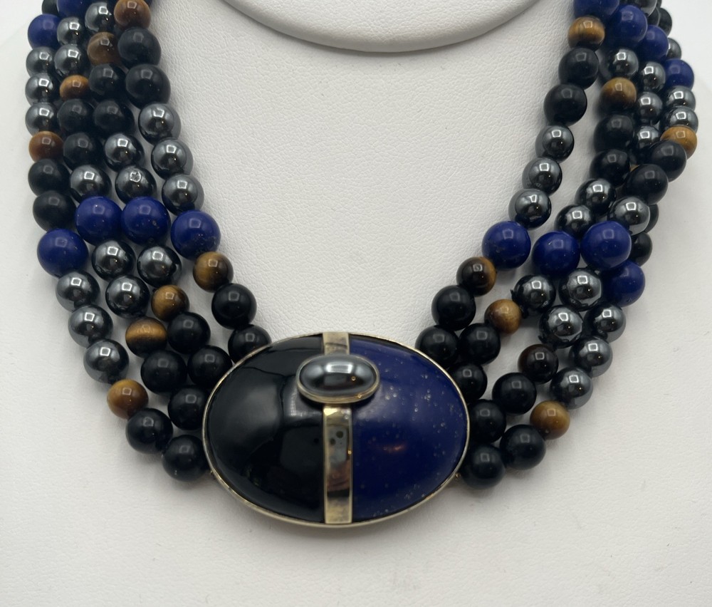 KYLO Kai Yin Lo Sterling 925 Multi-Strand Gem Stone Necklace,Lapis,Onyx,Hematite