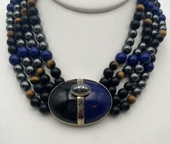 KYLO Kai Yin Lo Sterling 925 Multi-Strand Gem Stone Necklace,Lapis,Onyx,Hematite