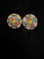 Vintage Italian Micro Mosiac Button Style Clip On Earrings