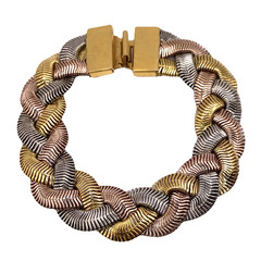 VTG MONET Omega Braided Tri-Color Chain Bracelet 7.5″ Gold Silver & Rose Tone