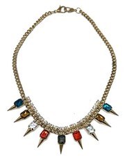 Vintage-style gold-tone curb chain statement bib necklace, Punk Measures 18″(G1)