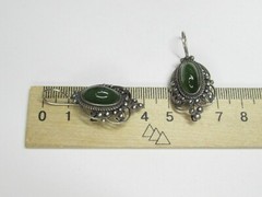 Vintage earrings USSR 875 standard, star, jade, 8.47 g..