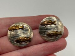 Vintage Courtney Peterson Sterling Silver Brass Fish Earrings Signed
