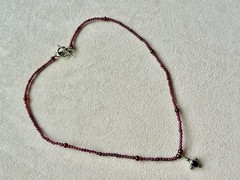 Vintage Artisan Sterling Silver Garnet Bead Necklace Cabochon Pendant Unmarked