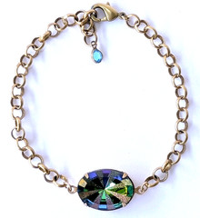 ​Vtg Czech Vitrail Rhinestone Adjustable Length Bracelet Antique Brass Chain