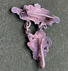 ART NOUVEAU 2-PC STERLING TOP WATCH PIN LOCKET HOLDER UNGER-STYLE PEACOCK LADY